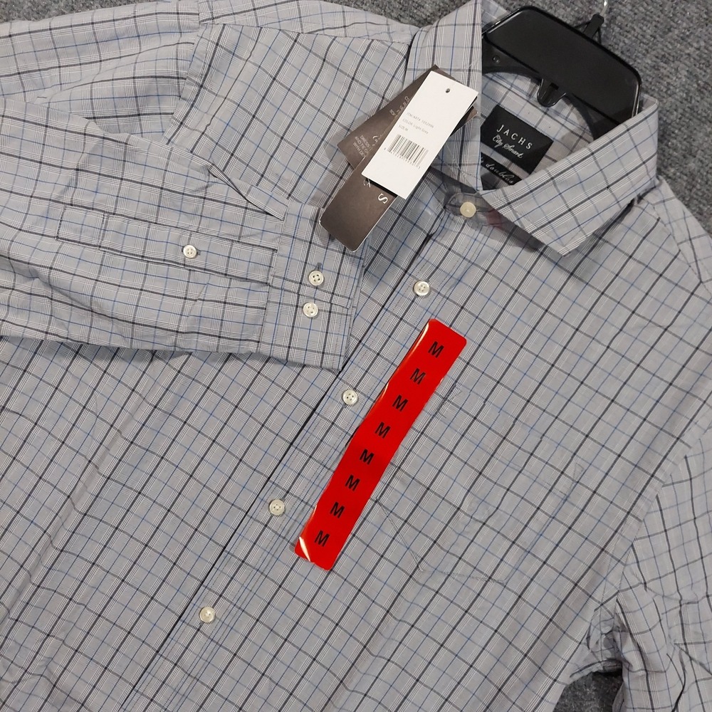 JACHS‎ Shirt Mens M Gray Check 80's Doubles Fine Shirting Cotton City Smart